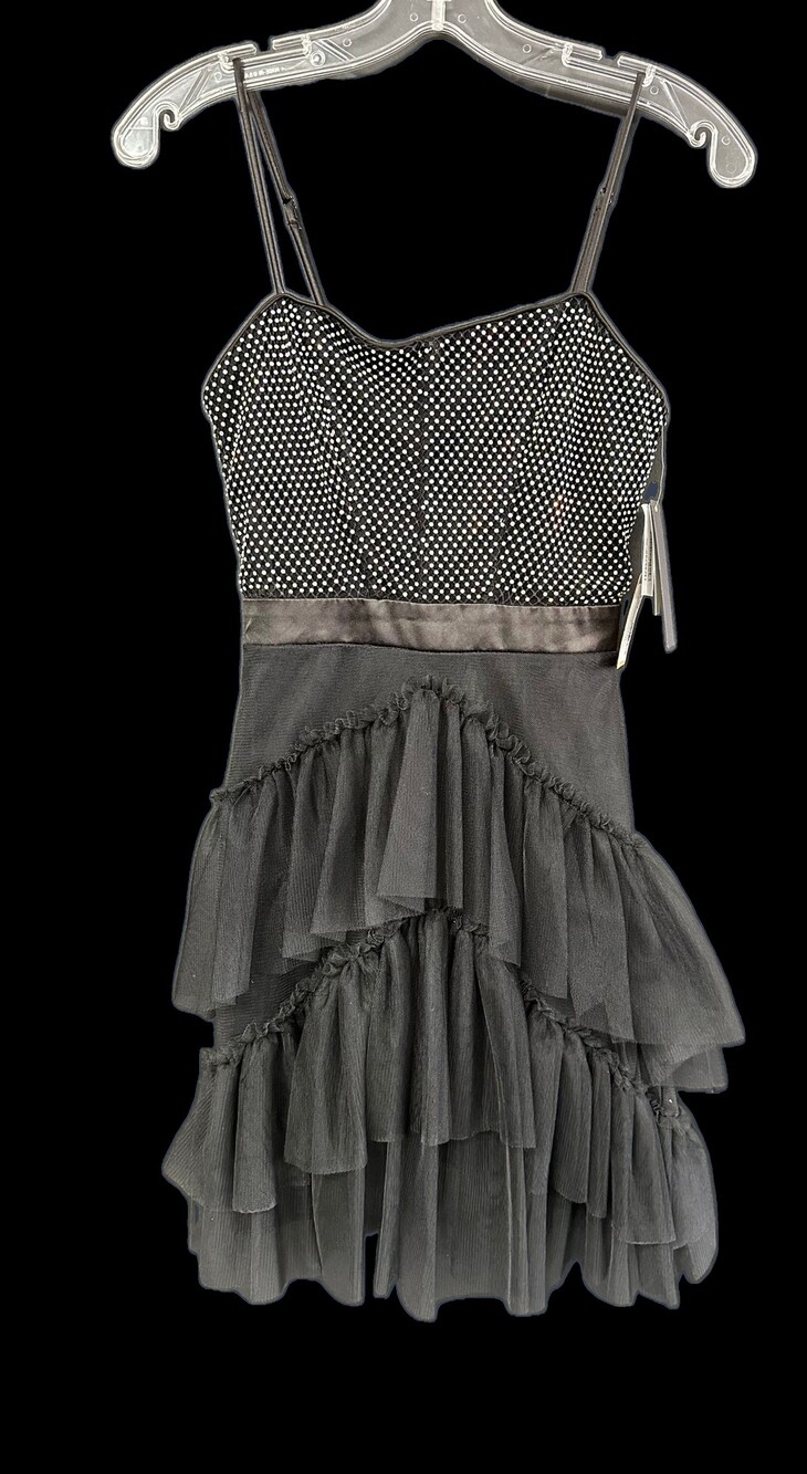 Tiered Ruffle Dress Black Rhinestone Bodice Spaghetti Strap SIZE 1 AND 3 AVAILAB